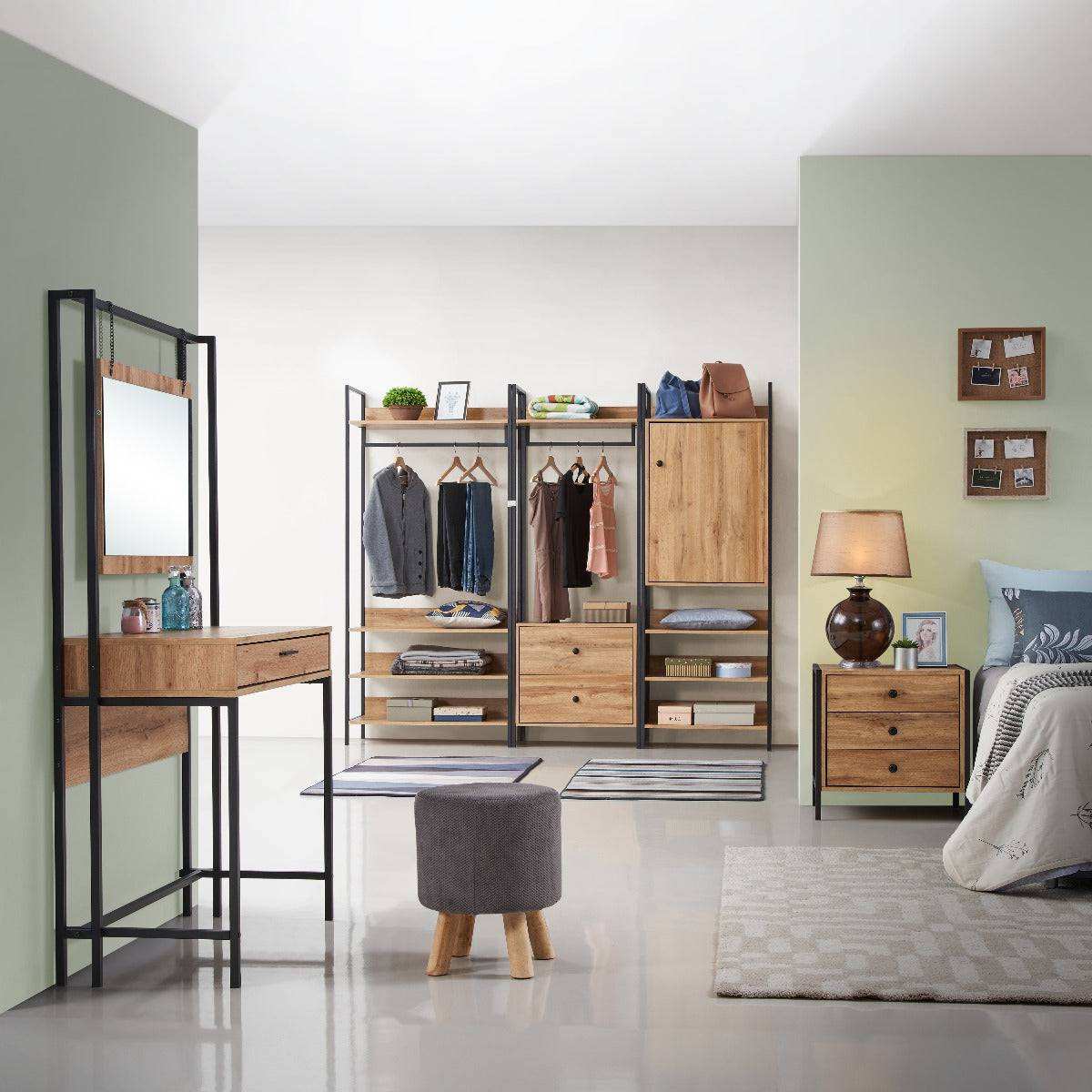 Zahra open wardrobe with 2 drawers in oak effect by TAD - Price Crash Furniture