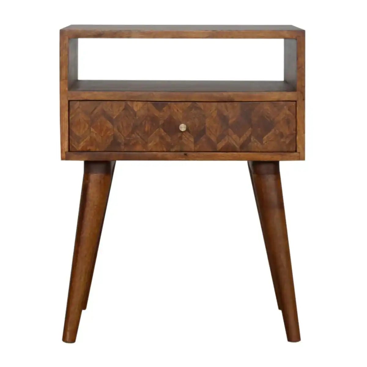 Zig - zag Parquet Pattern 1 Drawer Bedside Table in Chestnut - effect Mango Wood - Price Crash Furniture