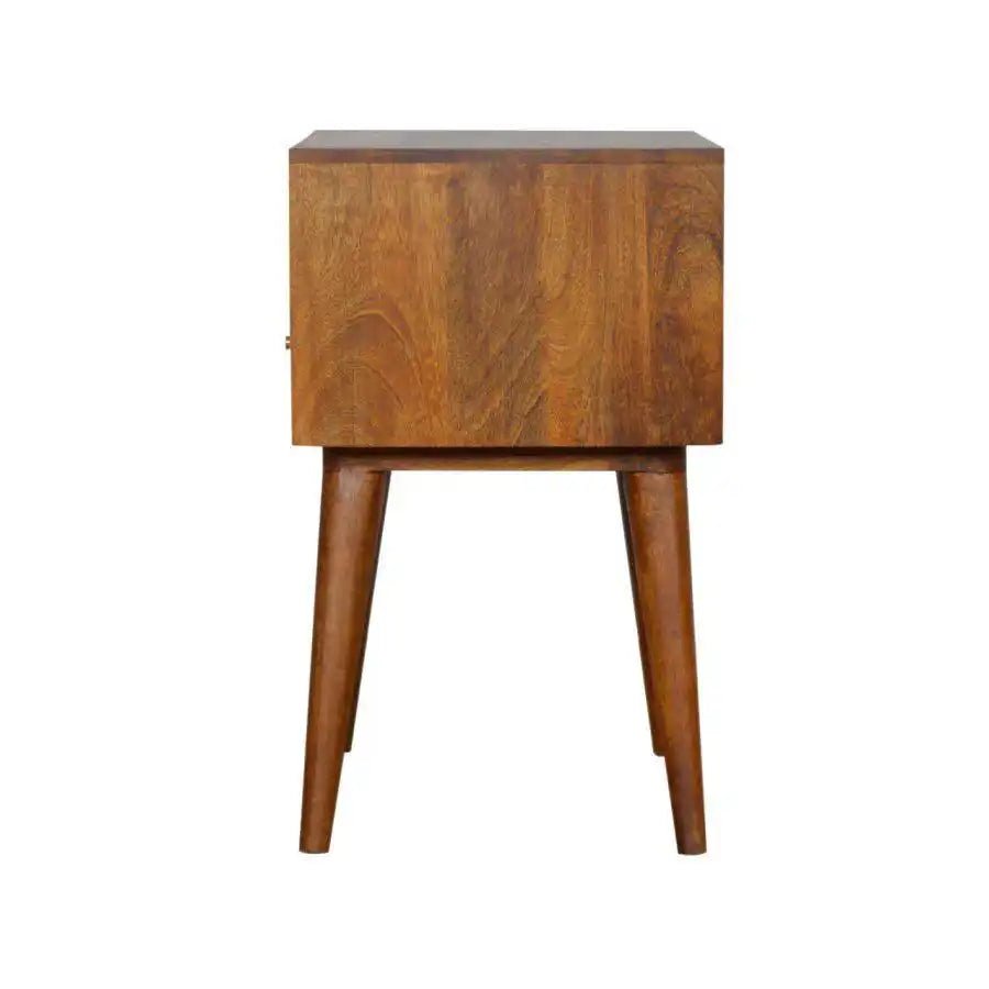 Zig - zag Parquet Pattern 1 Drawer Bedside Table in Chestnut - effect Mango Wood - Price Crash Furniture