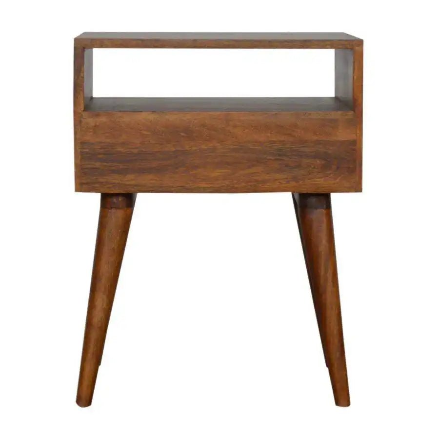 Zig - zag Parquet Pattern 1 Drawer Bedside Table in Chestnut - effect Mango Wood - Price Crash Furniture