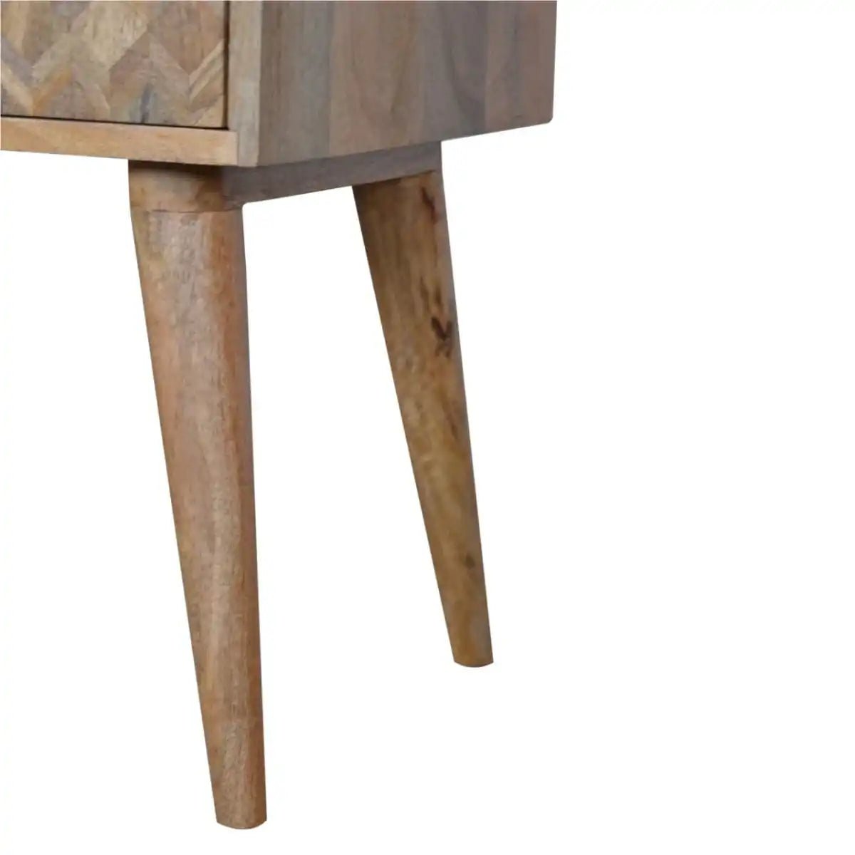 Zig - zag Parquet Pattern 1 Drawer Bedside Table in Oak - effect Mango Wood - Price Crash Furniture