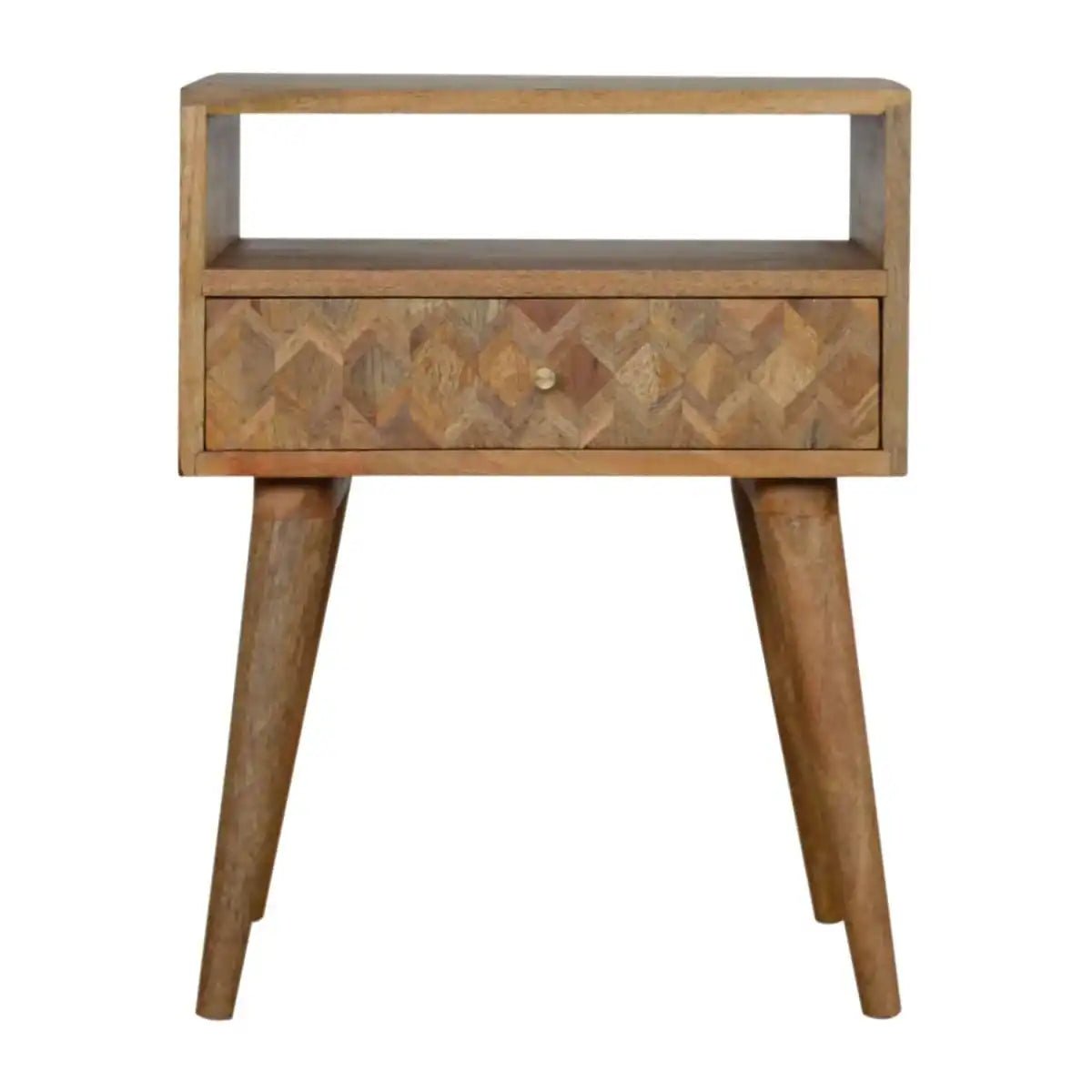 Zig - zag Parquet Pattern 1 Drawer Bedside Table in Oak - effect Mango Wood - Price Crash Furniture