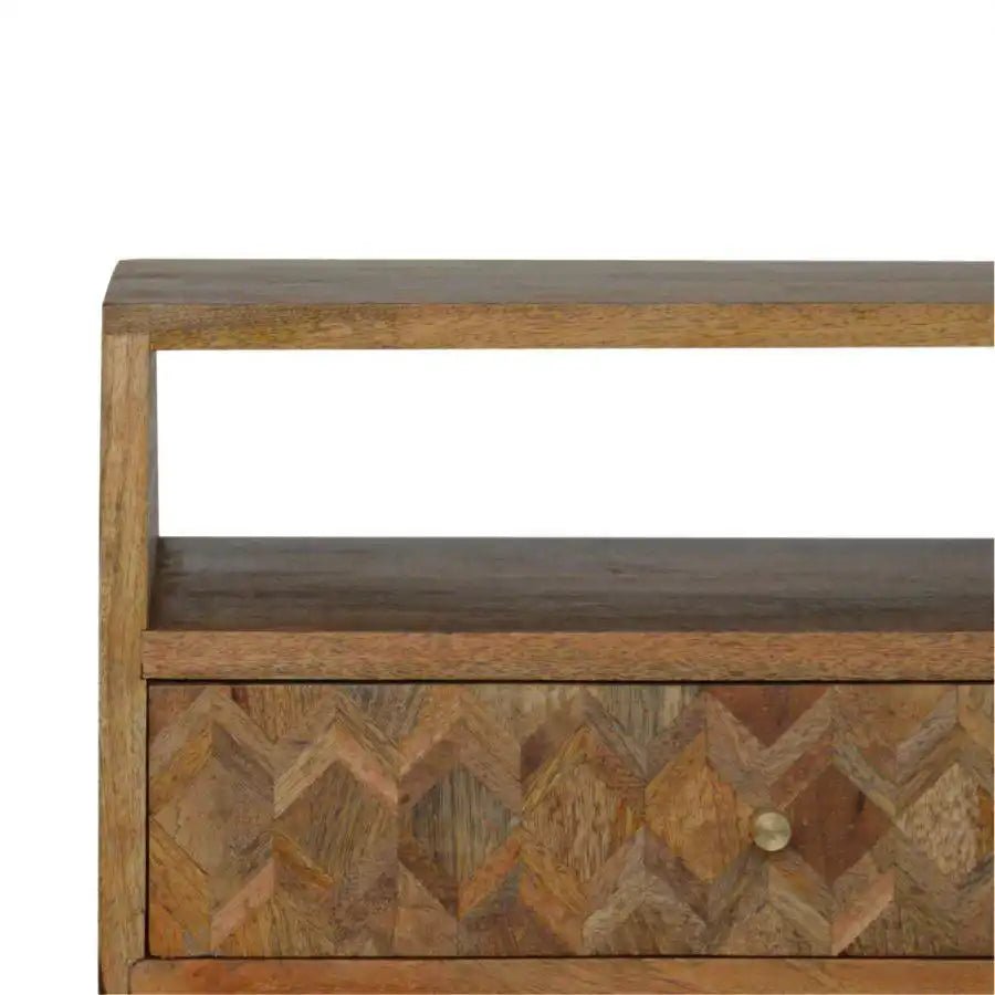 Zig - zag Parquet Pattern 1 Drawer Bedside Table in Oak - effect Mango Wood - Price Crash Furniture