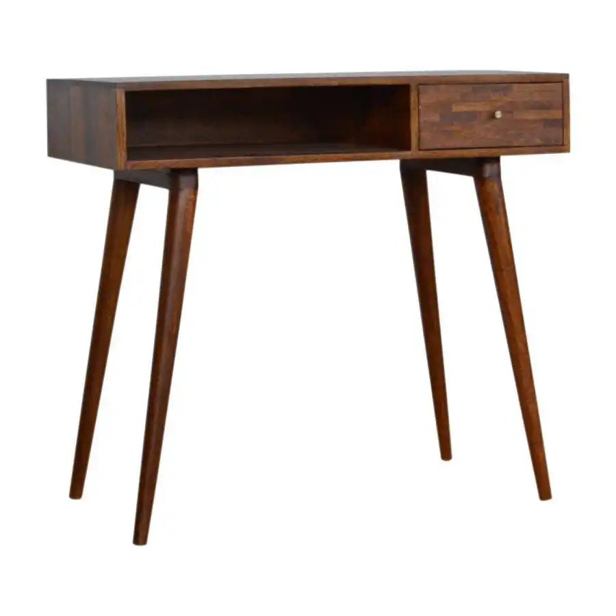 Zig - zag Parquet Pattern Bedside Table in Chestnut - effect Mango Wood - Price Crash Furniture