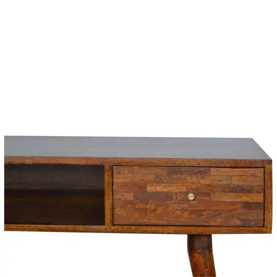 Zig - zag Parquet Pattern Bedside Table in Chestnut - effect Mango Wood - Price Crash Furniture