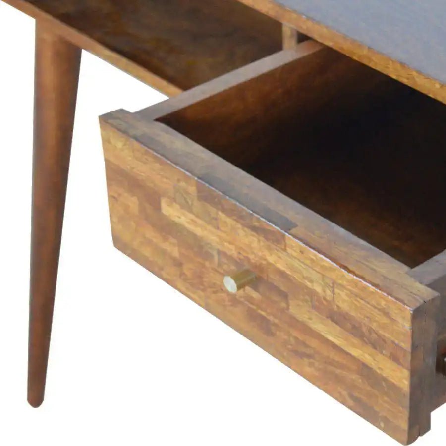 Zig - zag Parquet Pattern Bedside Table in Chestnut - effect Mango Wood - Price Crash Furniture