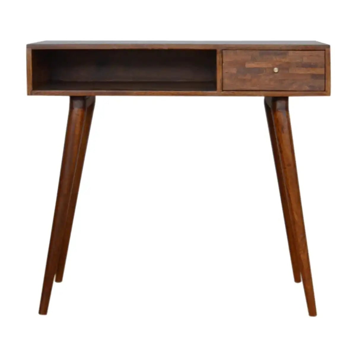 Zig - zag Parquet Pattern Bedside Table in Chestnut - effect Mango Wood - Price Crash Furniture
