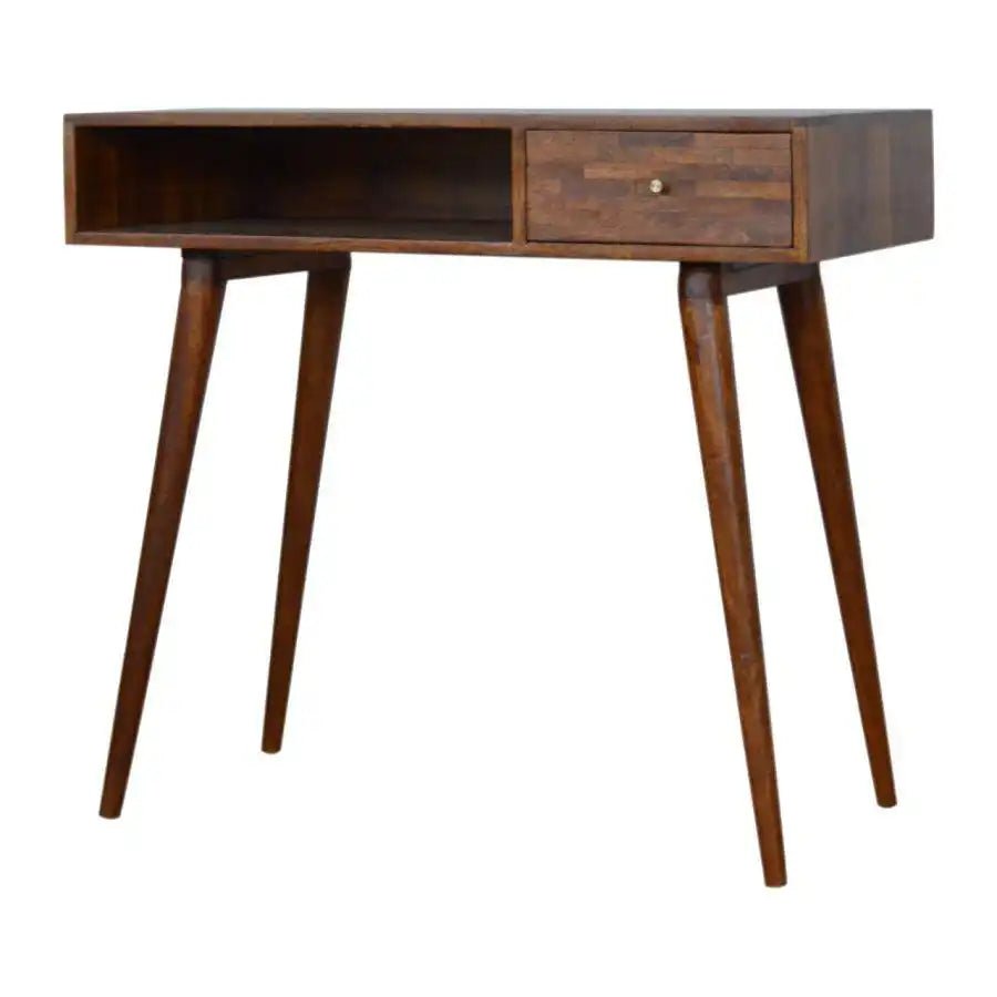 Zig - zag Parquet Pattern Bedside Table in Chestnut - effect Mango Wood - Price Crash Furniture