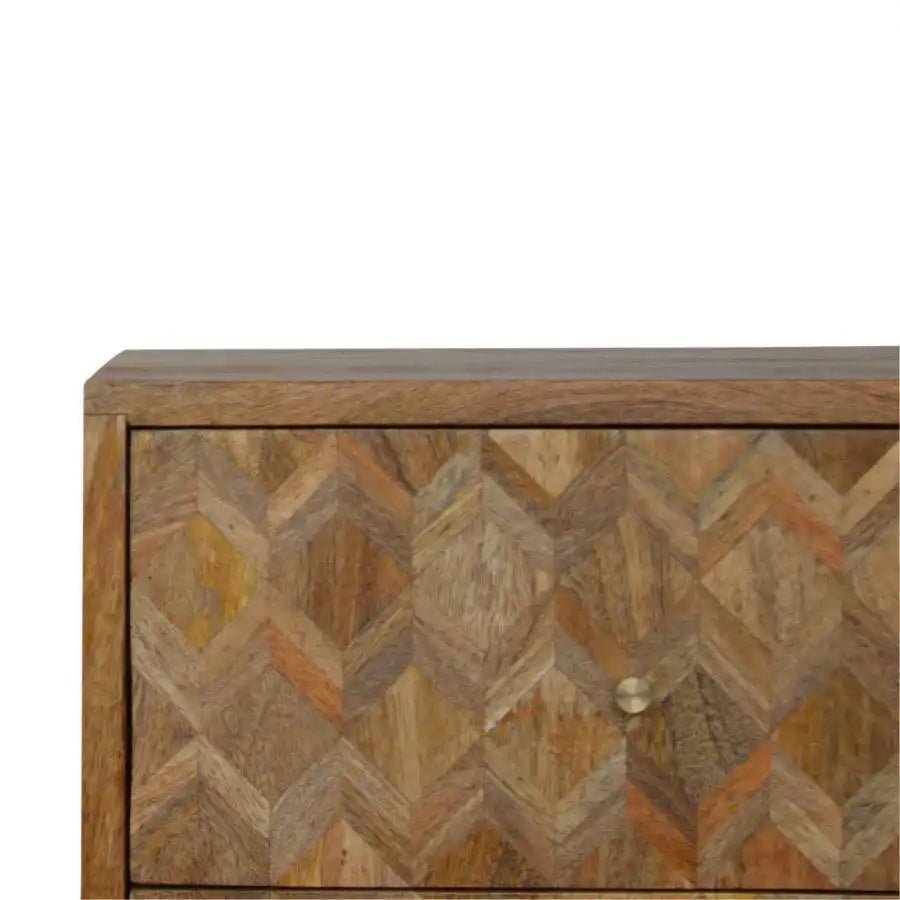 Zig - zag Parquet Pattern Bedside Table in Oak - effect Mango Wood - Price Crash Furniture