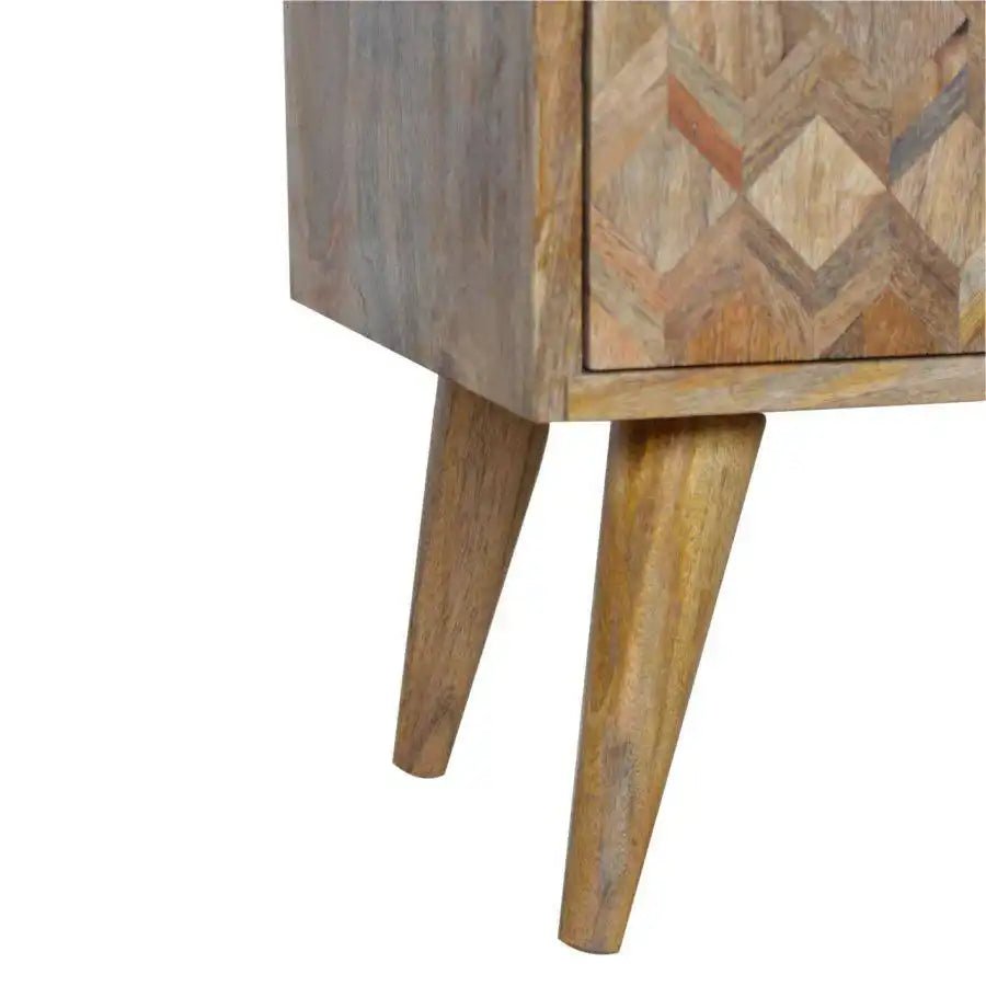 Zig - zag Parquet Pattern Bedside Table in Oak - effect Mango Wood - Price Crash Furniture