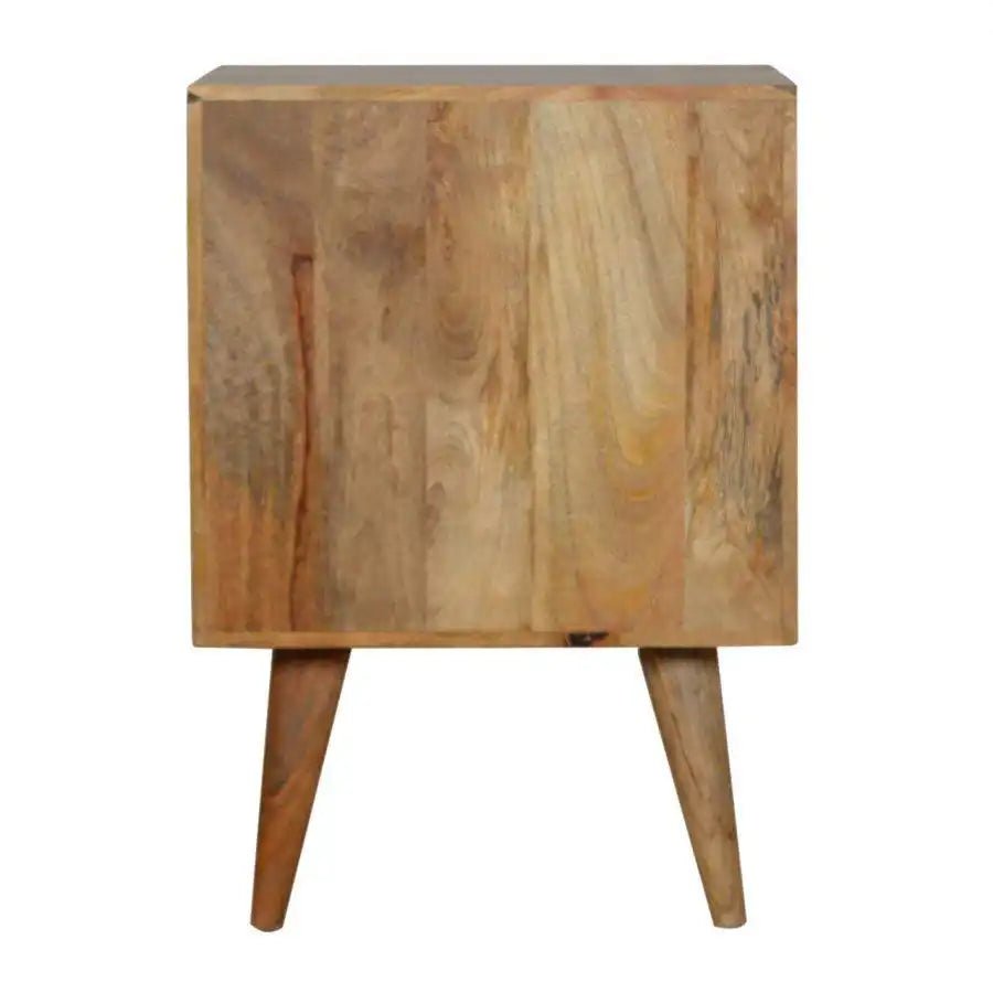Zig - zag Parquet Pattern Bedside Table in Oak - effect Mango Wood - Price Crash Furniture