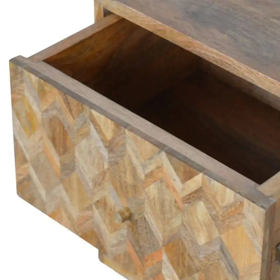 Zig - zag Parquet Pattern Bedside Table in Oak - effect Mango Wood - Price Crash Furniture