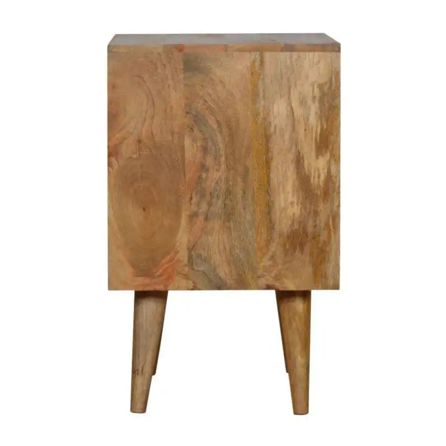 Zig - zag Parquet Pattern Bedside Table in Oak - effect Mango Wood - Price Crash Furniture