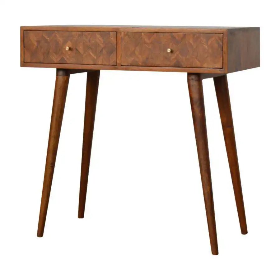 Zig - zag Parquet Pattern Console Table in Chestnut - effect Mango Wood - Price Crash Furniture