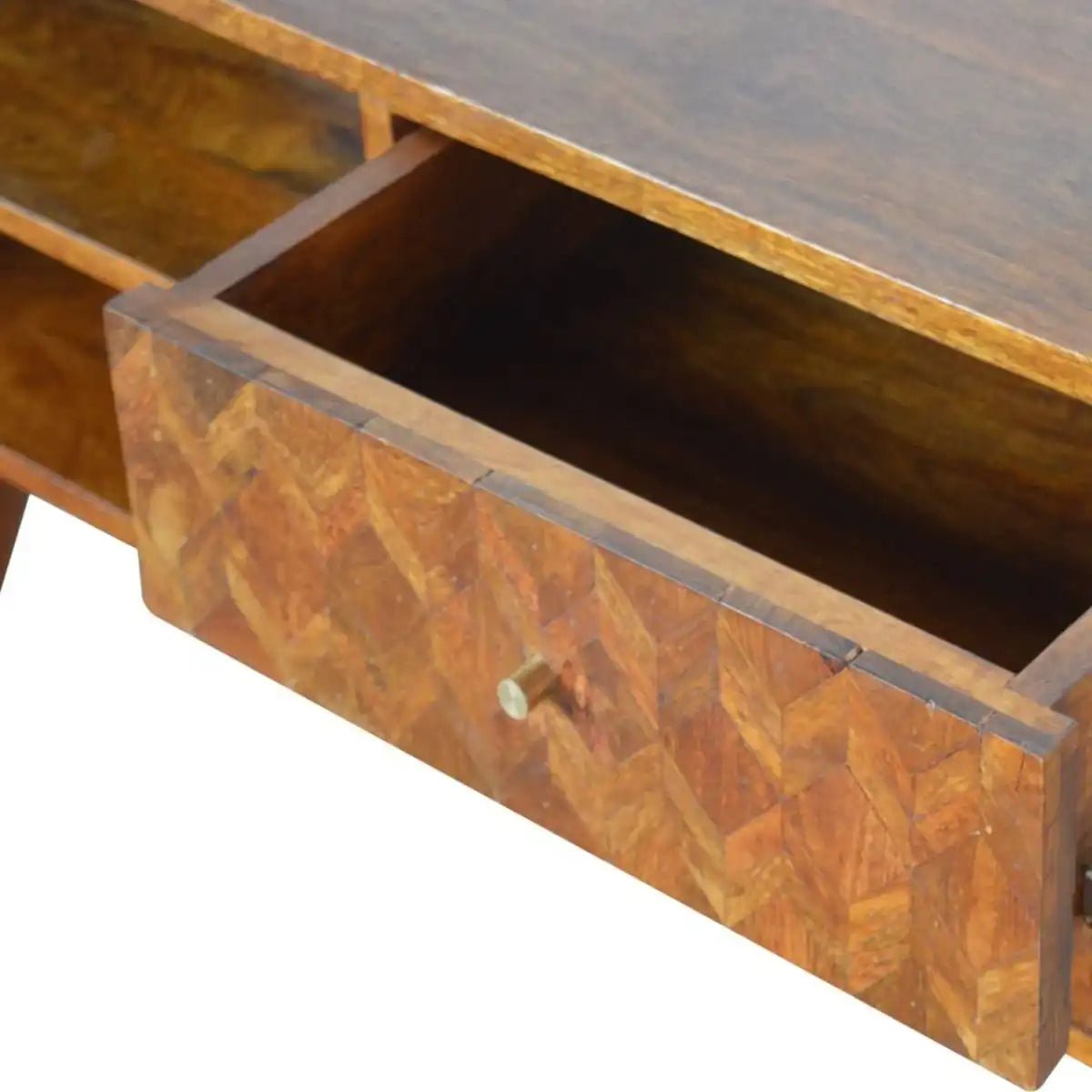 Zig - zag Parquet Pattern TV Stand in Chestnut - effect Mango Wood - Price Crash Furniture