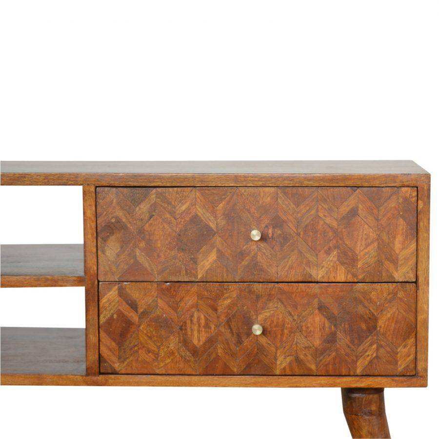 Zig - zag Parquet Pattern TV Stand in Chestnut - effect Mango Wood - Price Crash Furniture