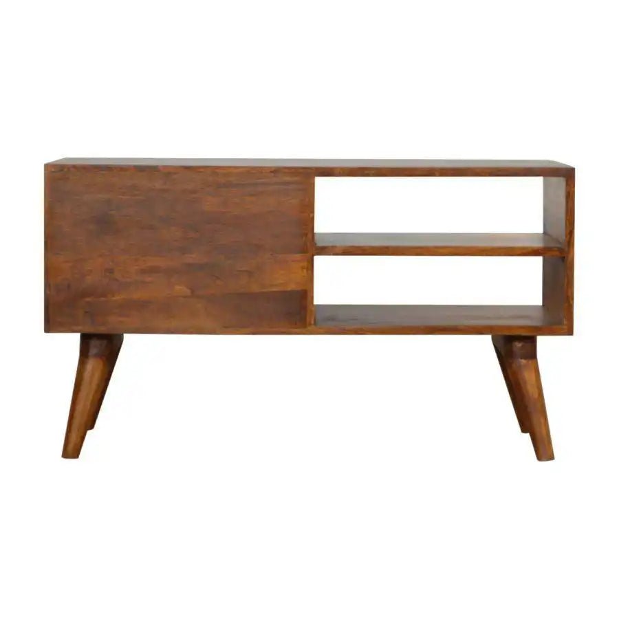 Zig - zag Parquet Pattern TV Stand in Chestnut - effect Mango Wood - Price Crash Furniture