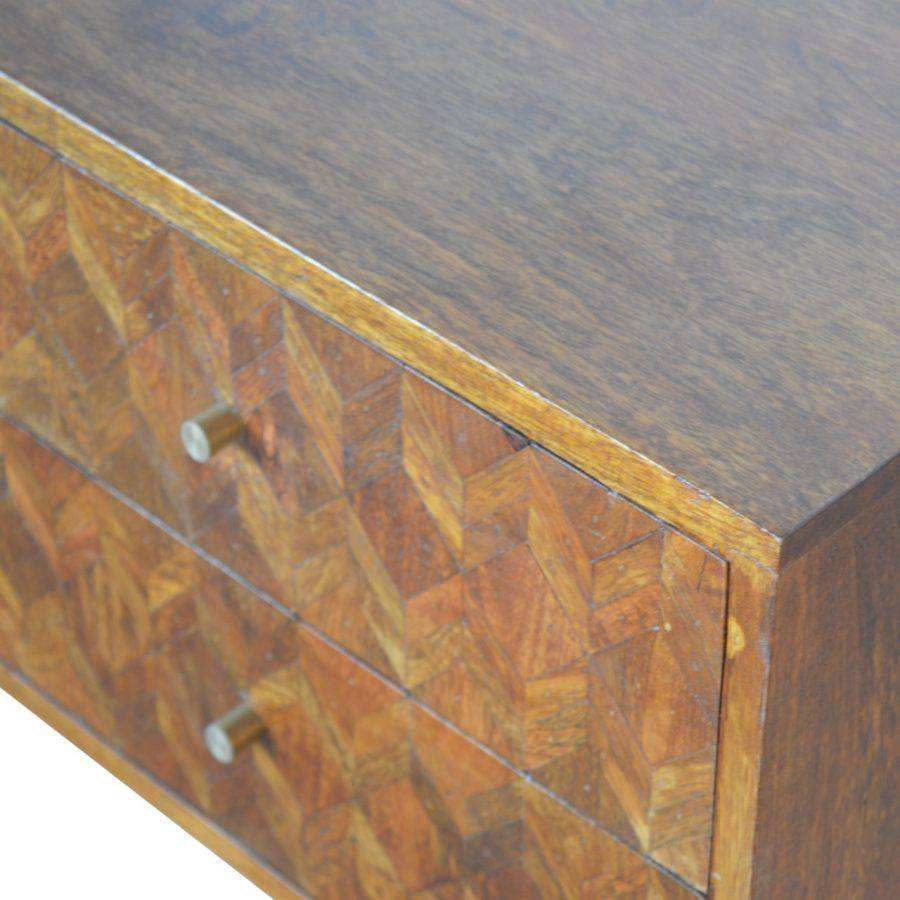 Zig - zag Parquet Pattern TV Stand in Chestnut - effect Mango Wood - Price Crash Furniture