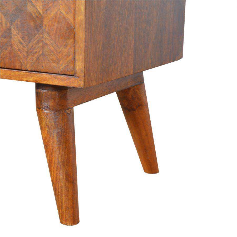 Zig - zag Parquet Pattern TV Stand in Chestnut - effect Mango Wood - Price Crash Furniture