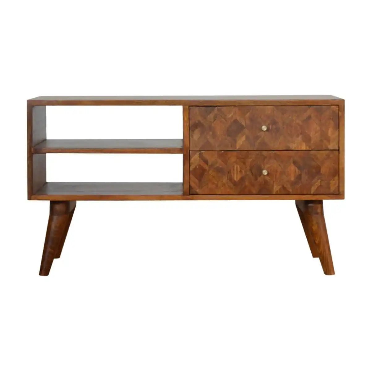 Zig - zag Parquet Pattern TV Stand in Chestnut - effect Mango Wood - Price Crash Furniture