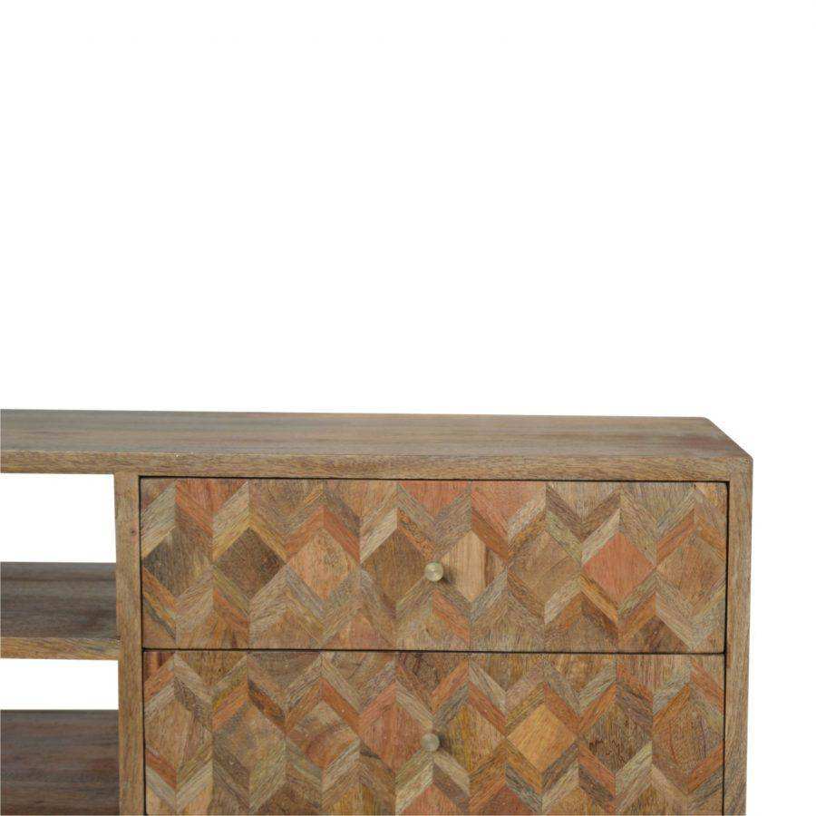 Zig - zag Parquet Pattern TV Stand in Oak - effect Mango Wood - Price Crash Furniture
