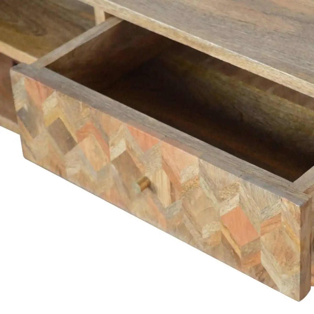 Zig - zag Parquet Pattern TV Stand in Oak - effect Mango Wood - Price Crash Furniture