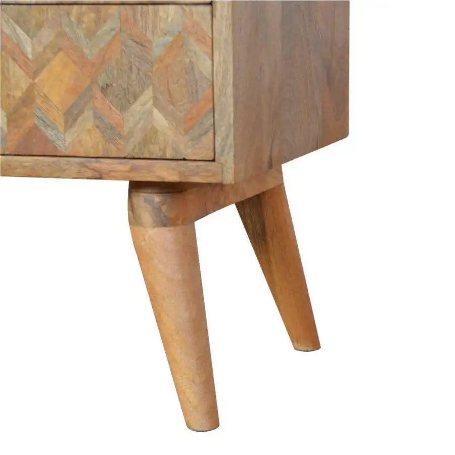 Zig - zag Parquet Pattern TV Stand in Oak - effect Mango Wood - Price Crash Furniture