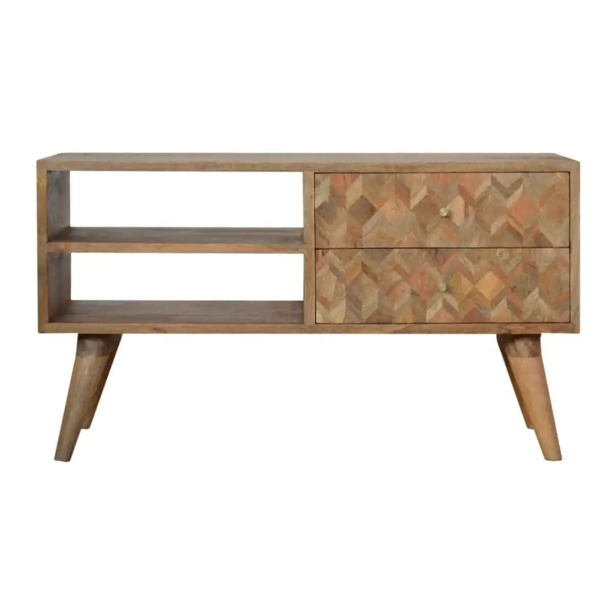 Zig - zag Parquet Pattern TV Stand in Oak - effect Mango Wood - Price Crash Furniture