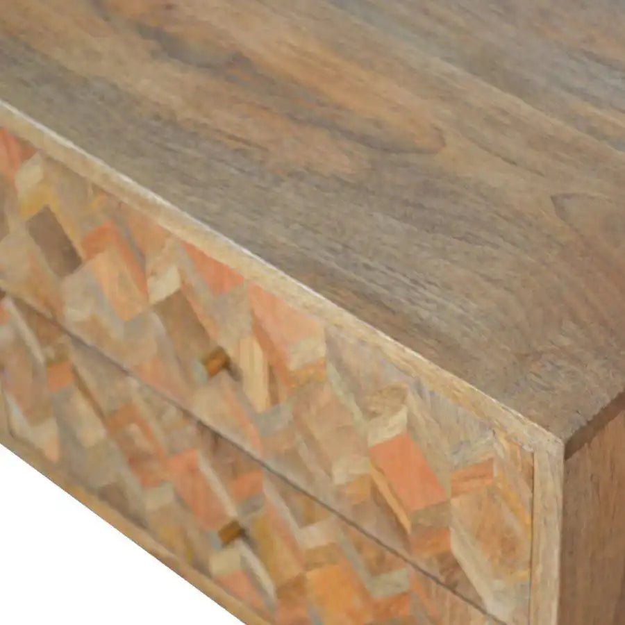 Zig - zag Parquet Pattern TV Stand in Oak - effect Mango Wood - Price Crash Furniture