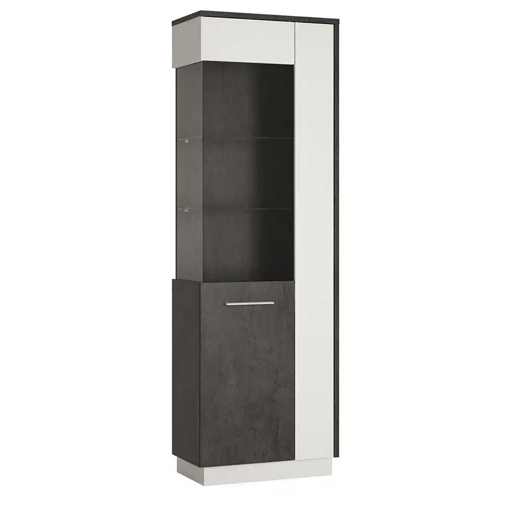 Zingaro Tall Glazed display cabinet (LH) in dark loft and white alpine - Price Crash Furniture