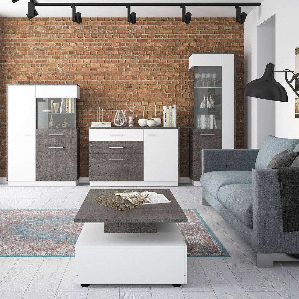 Zingaro Tall Glazed display cabinet (LH) in dark loft and white alpine - Price Crash Furniture
