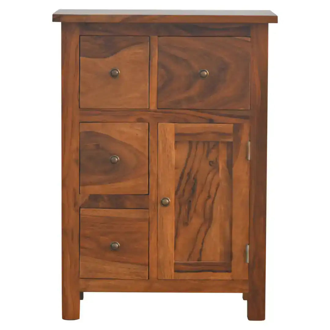 Sheesham Wood Cabinet with 4 Drawers and 1 Door - Price Crash Furniture