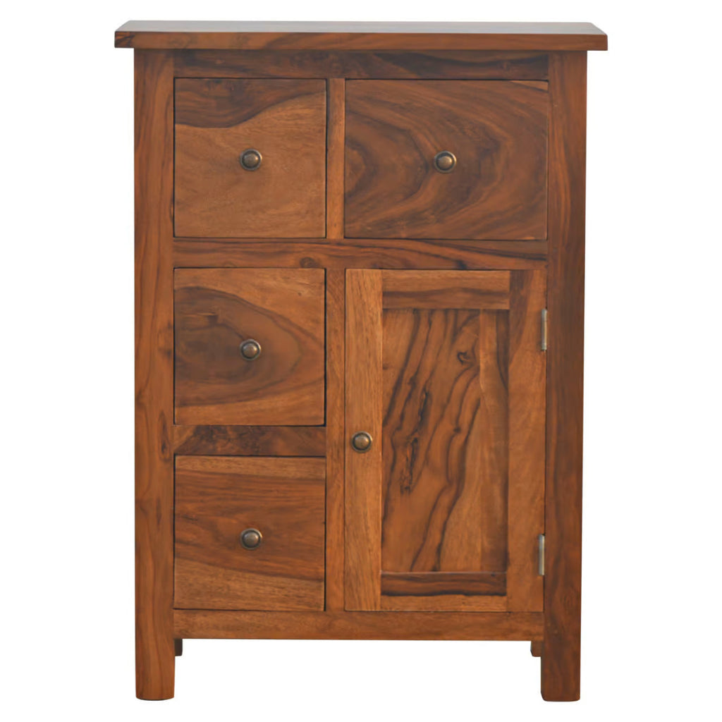 Sheesham Wood Cabinet with 4 Drawers and 1 Door - Price Crash Furniture