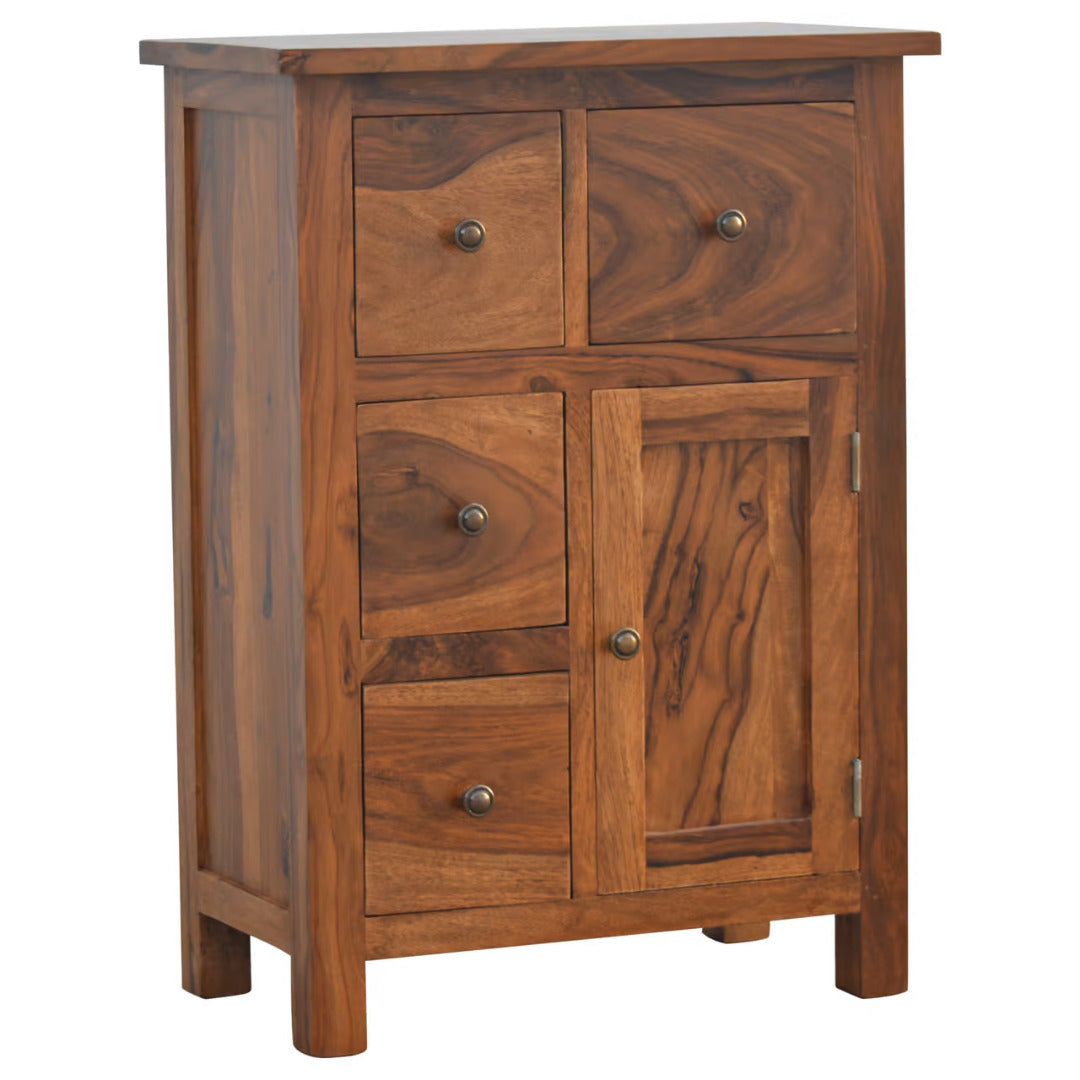 Sheesham Wood Cabinet with 4 Drawers and 1 Door - Price Crash Furniture