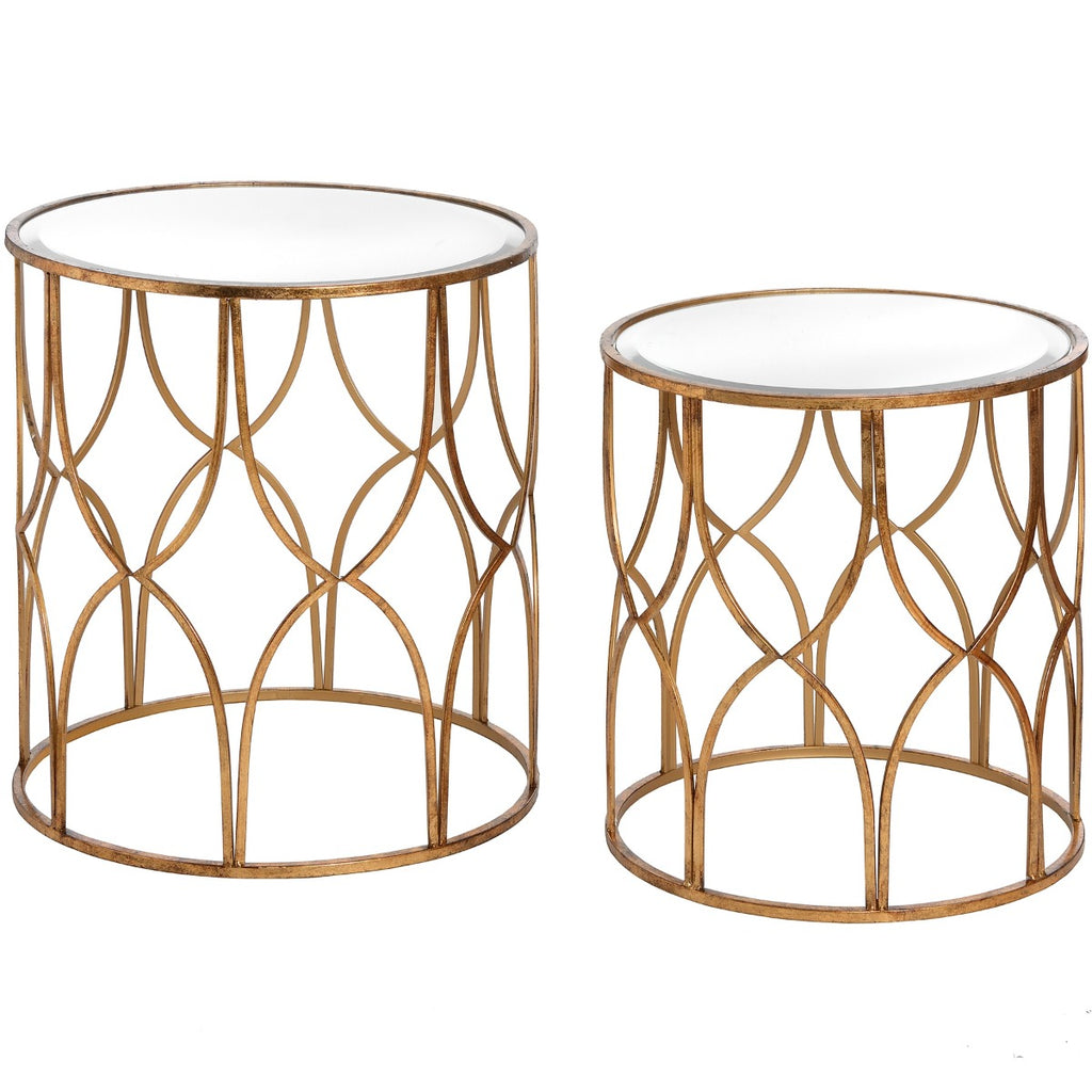 Set Of Two Lattice Detail Gold Side Tables - Price Crash Furniture