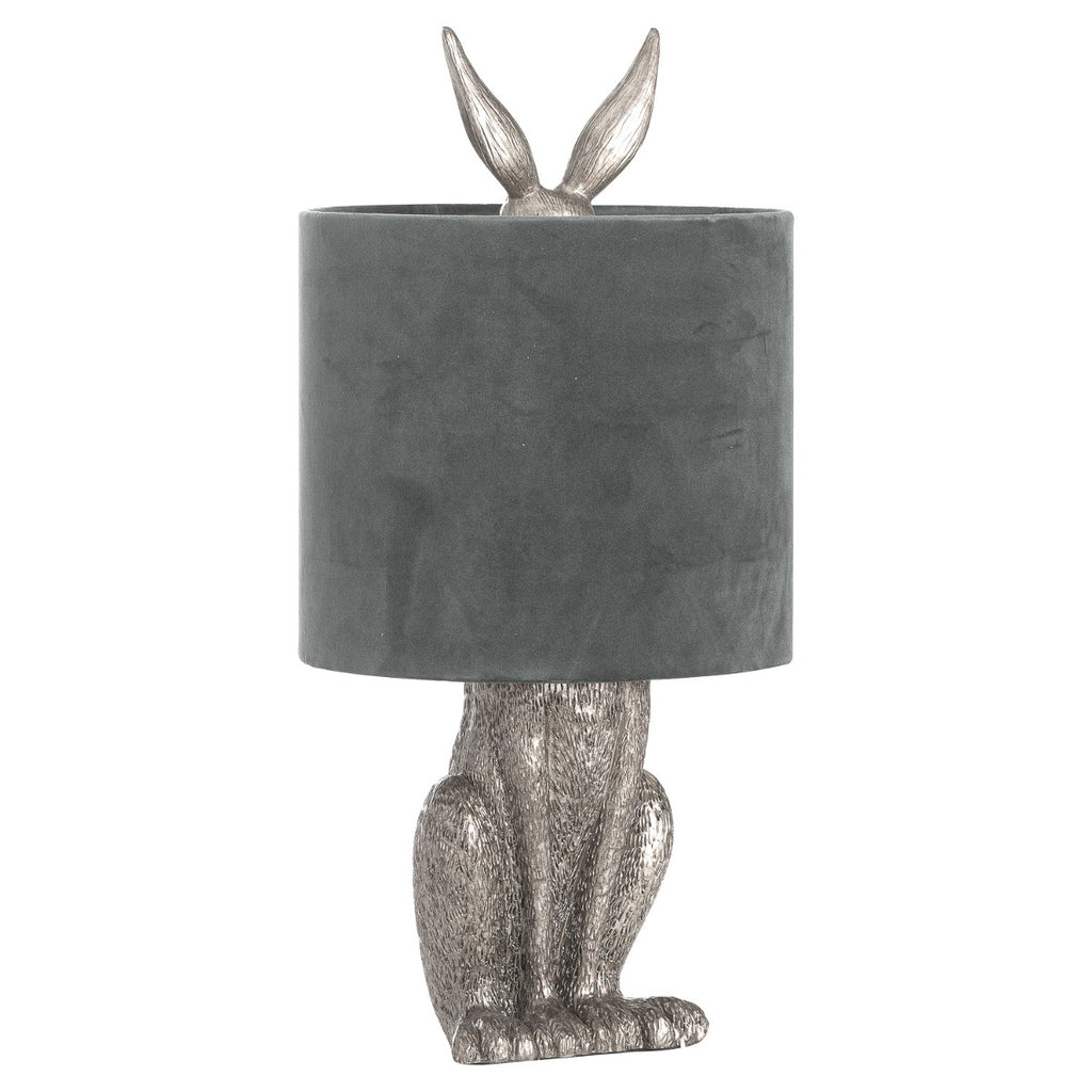 Silver Hare Table Lamp With Grey Velvet Shade - Price Crash Furniture