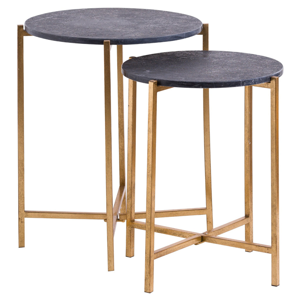 Set Of 2 Gold And Black Marble Tables - Price Crash Furniture