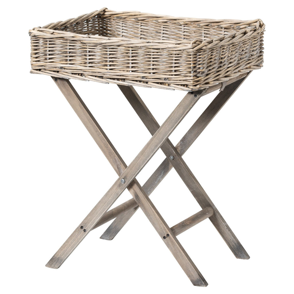 Grey Wash Wicker Basket Butler Tray - Price Crash Furniture
