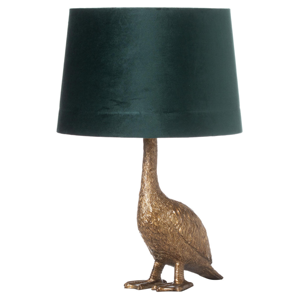 Gary the Goose Gold Table Lamp With Emerald Velvet Shade - Price Crash Furniture