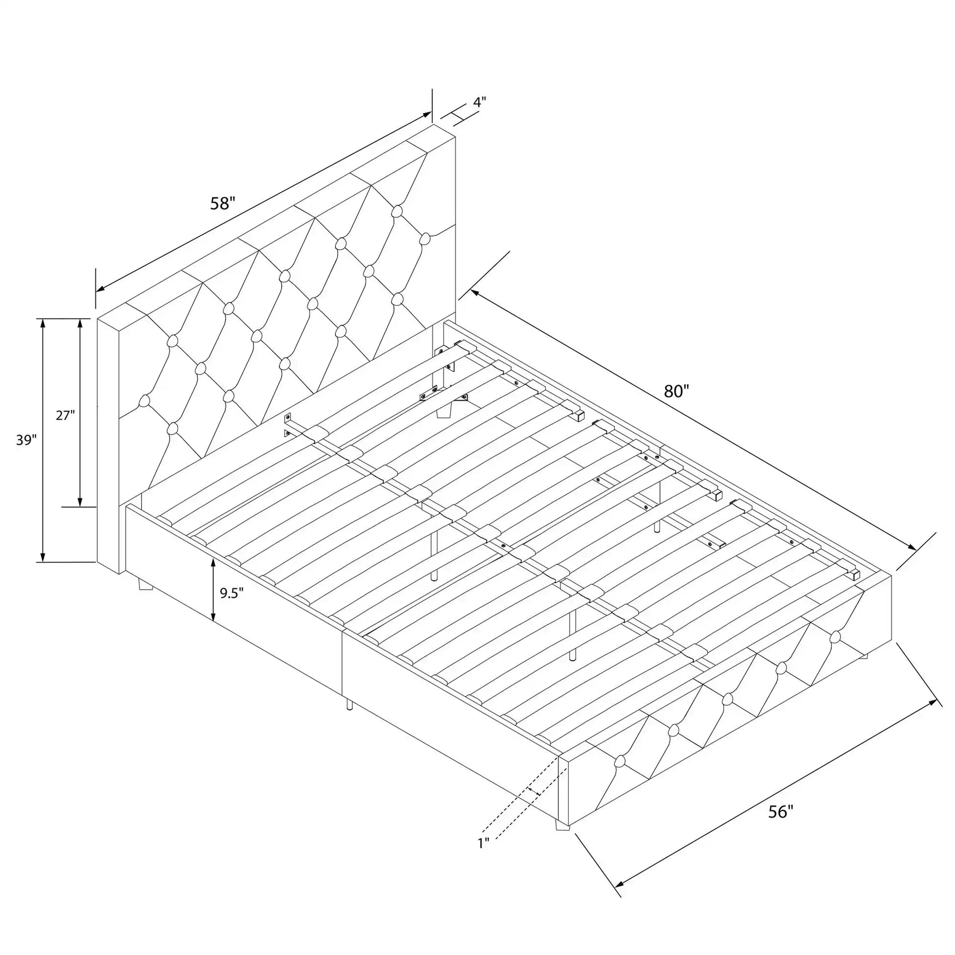 Dakota Upholstered Bed Black PU Double UK - Price Crash Furniture