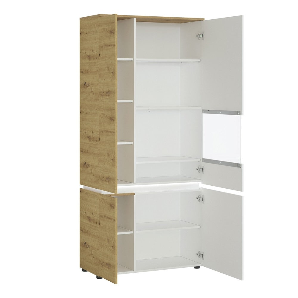 Luci 4 Door Tall Display Cabinet RH (including LED lighting) in White and Oak - Price Crash Furniture