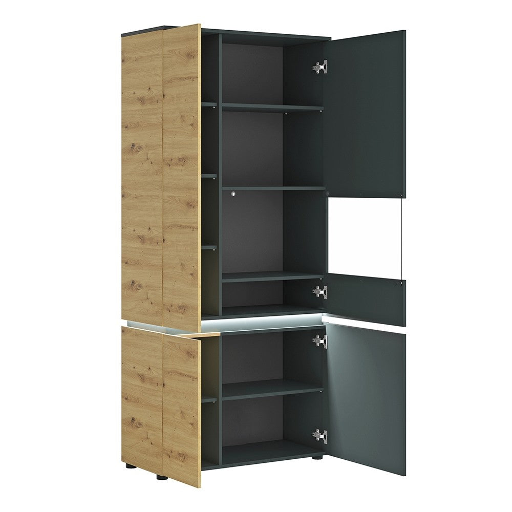 Luci 4 Door Tall Display Cabinet RH (including LED lighting) in Platinum and Oak - Price Crash Furniture