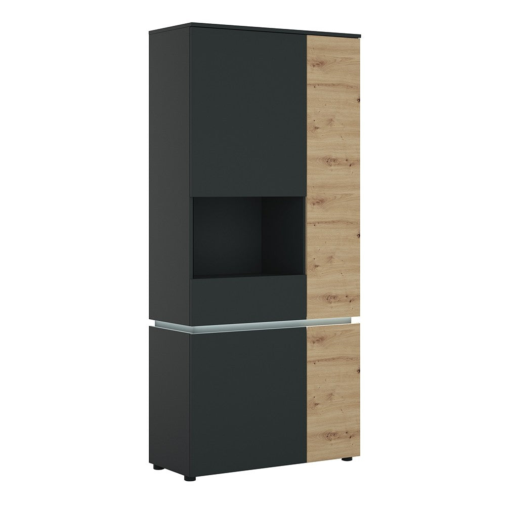Luci 4 Door Tall Display Cabinet LH (including LED lighting) in Platinum and Oak - Price Crash Furniture