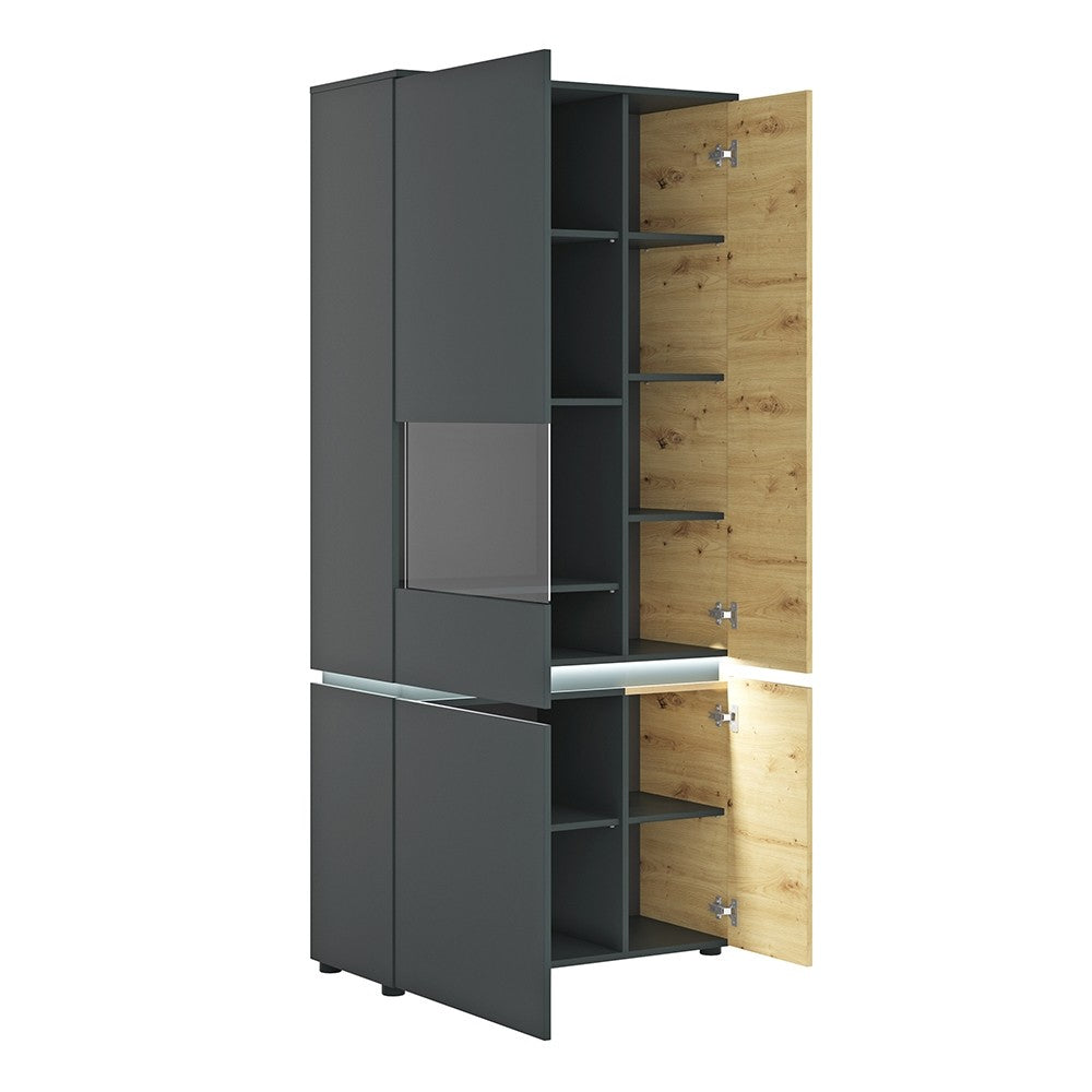 Luci 4 Door Tall Display Cabinet LH (including LED lighting) in Platinum and Oak - Price Crash Furniture
