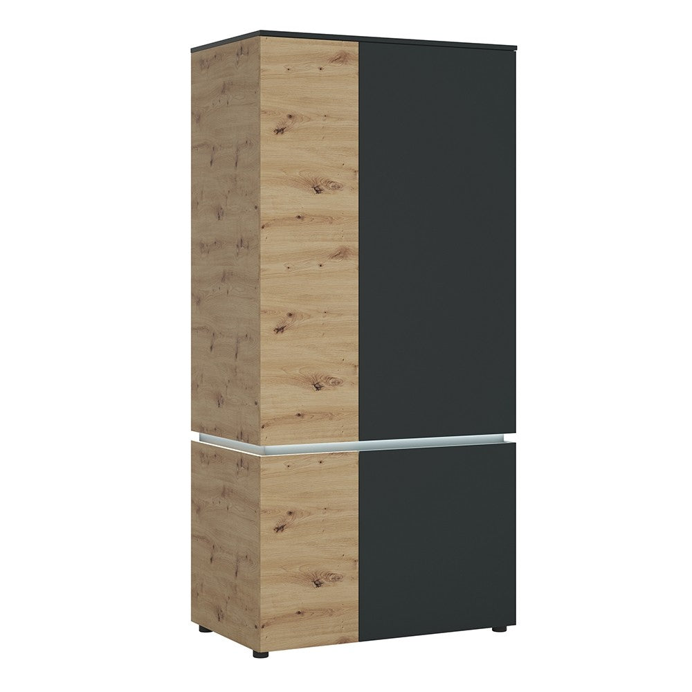 Luci 4 Door Tall Wide Cupboard Wardrobe Unit (including LED lighting) in White and Oak - Price Crash Furniture