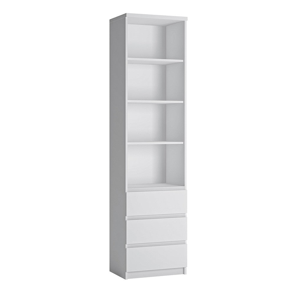 Fribo Tall Narrow 3 Drawer Bookcase Shelving Unit in Alpine White - Price Crash Furniture
