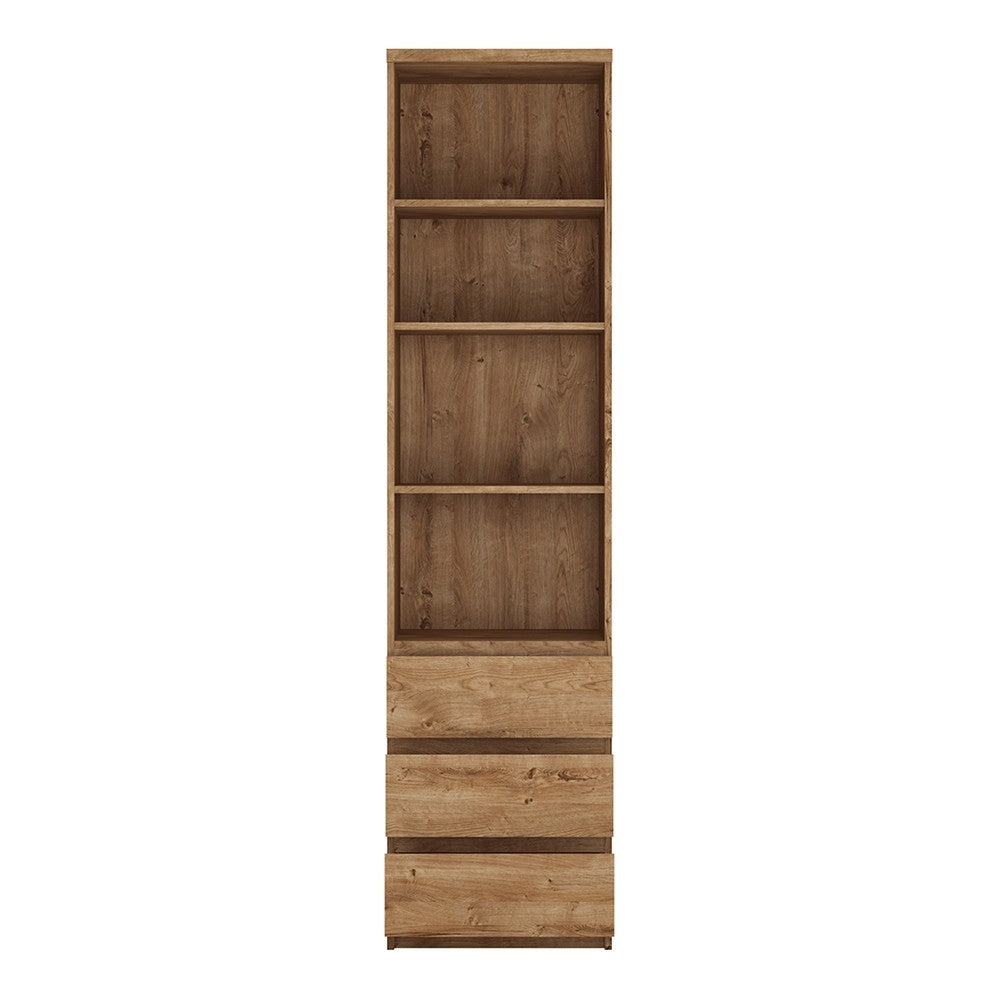 Fribo Tall Narrow 3 Drawer Bookcase in Golden Oak - Price Crash Furniture