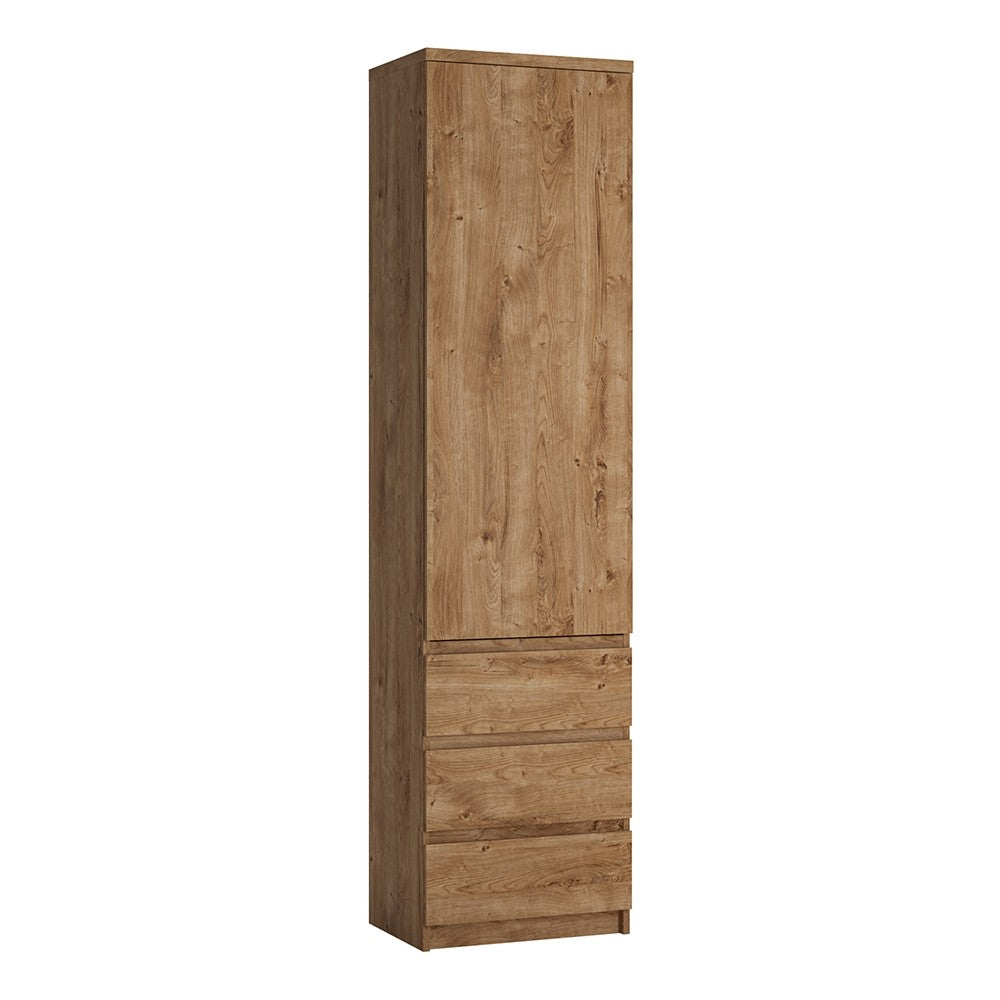 Fribo Tall Narrow 1 Door 3 Drawer Cupboard in Golden Oak - Price Crash Furniture