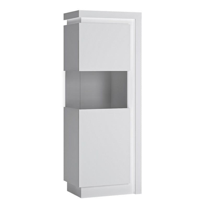 Lyon Narrow Display Cabinet (LHD) 164.1cm (incl LED lighting) in White High Gloss - Price Crash Furniture