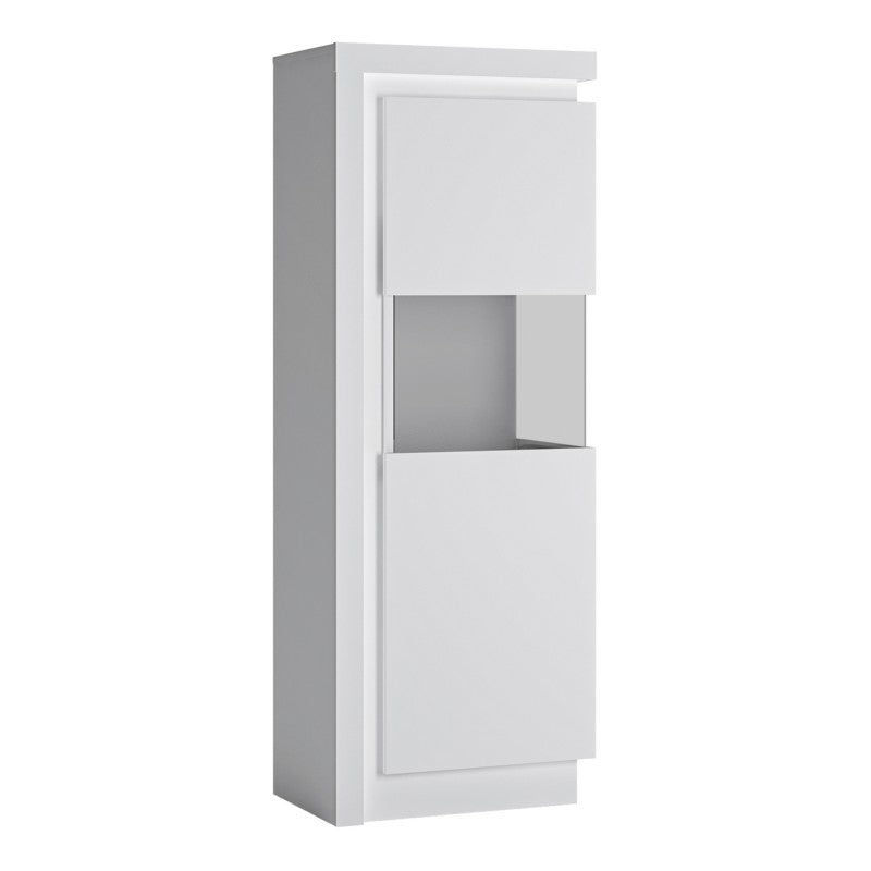 Lyon Tall Narrow Display Cabinet (LHD) (including LED lighting) in White High Gloss - Price Crash Furniture